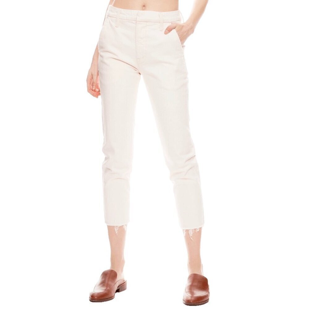 NWT Revolve Mother Jeans Size 26 The Shaker Prep Fray Cropped Denim Cream Preppy